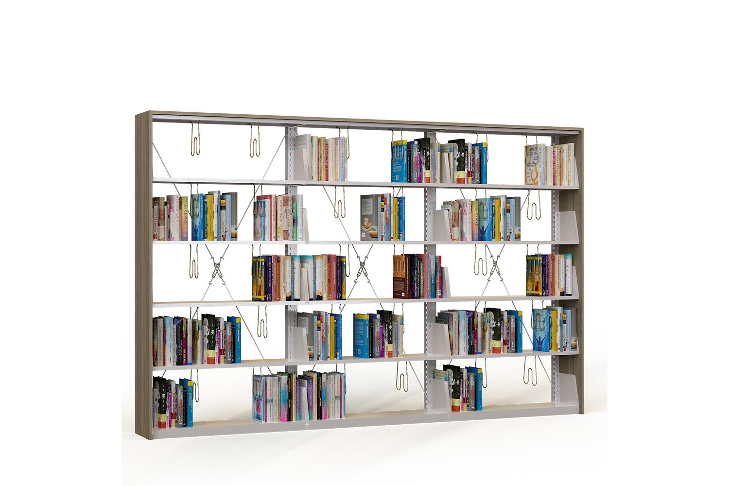 Metal bookcase triple of single sided with 4 shelves