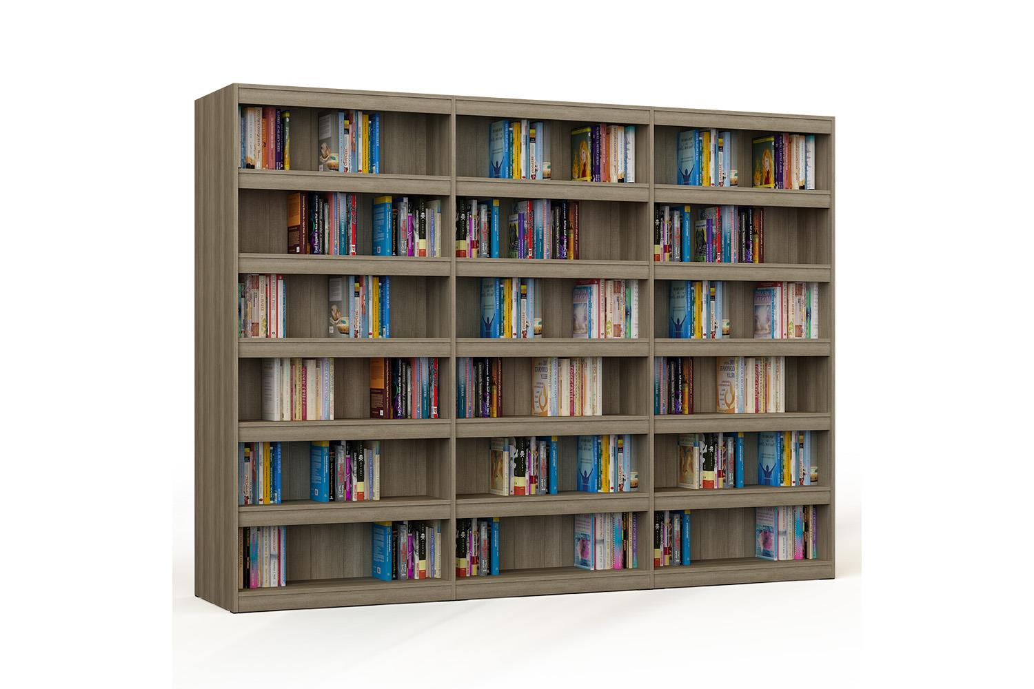 Bookcase in wood triple of double sided with 10 shelves