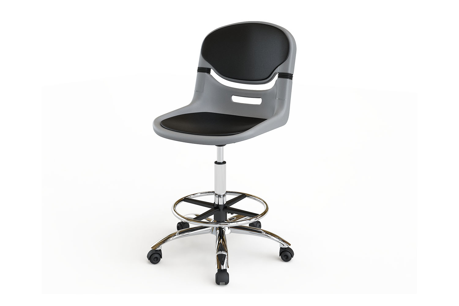 Silla alta cromada con ruedas y reposapiés