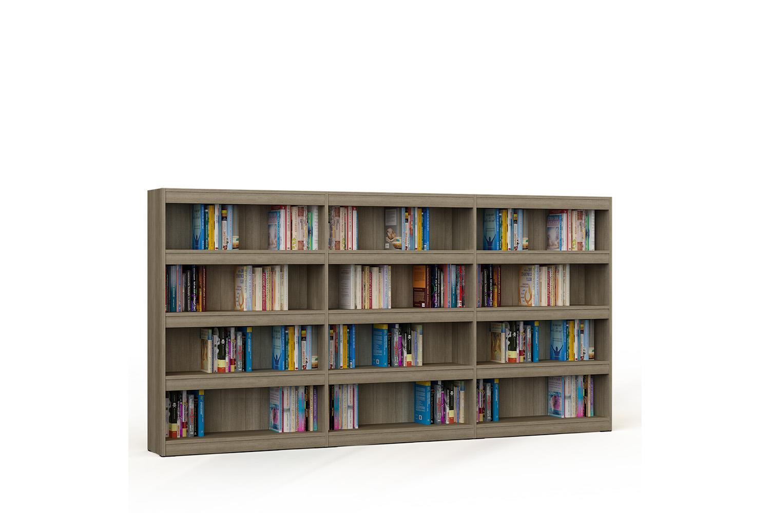 Bookcase in wood triple of single sided with 3 shelves