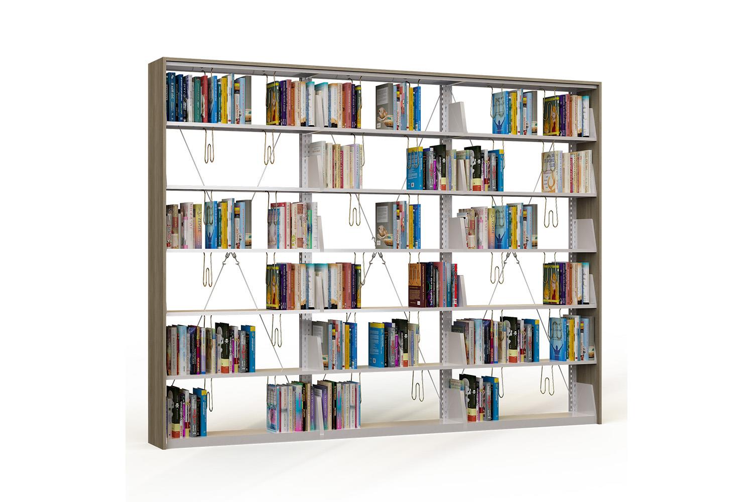 Metal bookcase triple of single sided with 5 shelves