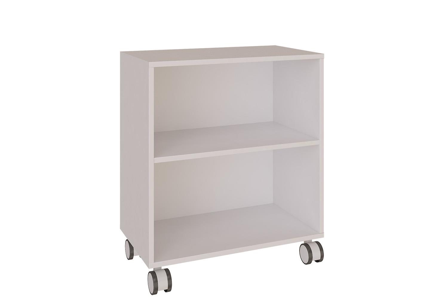 Low mobile shelving unit for toys open white