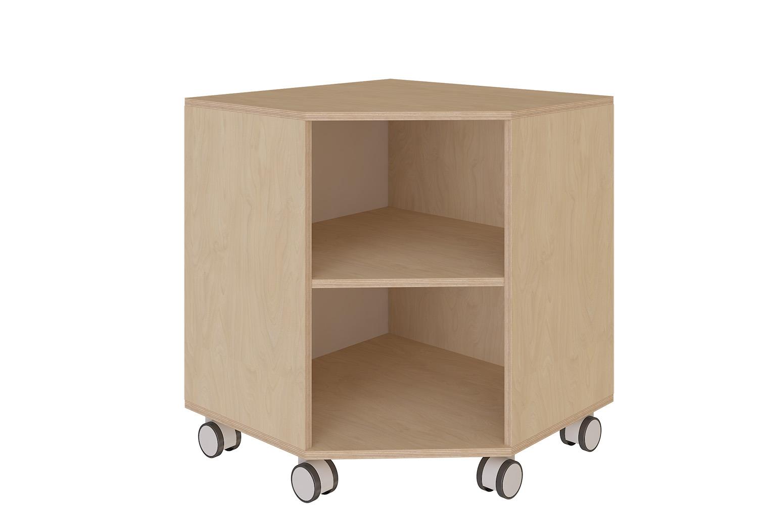Mobile corner shelving unit with shelves