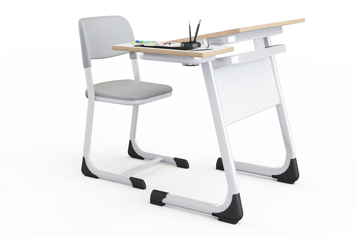 School desk Elegan single laminate / MYL with wooden panel