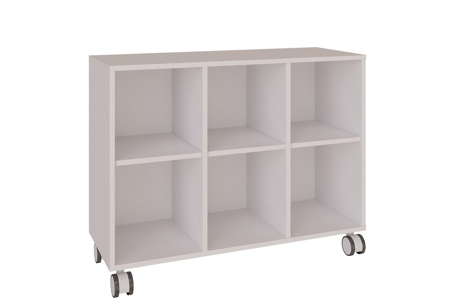 Low mobile shelving unit for toys of 3 columns white
