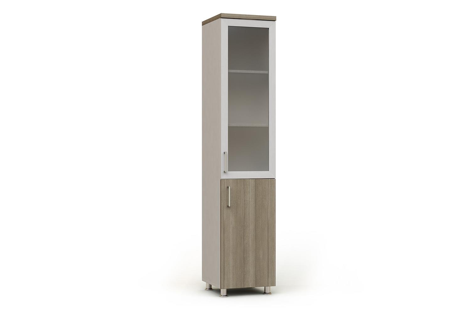 Armario modular alto estrecho con vitrina y puertas