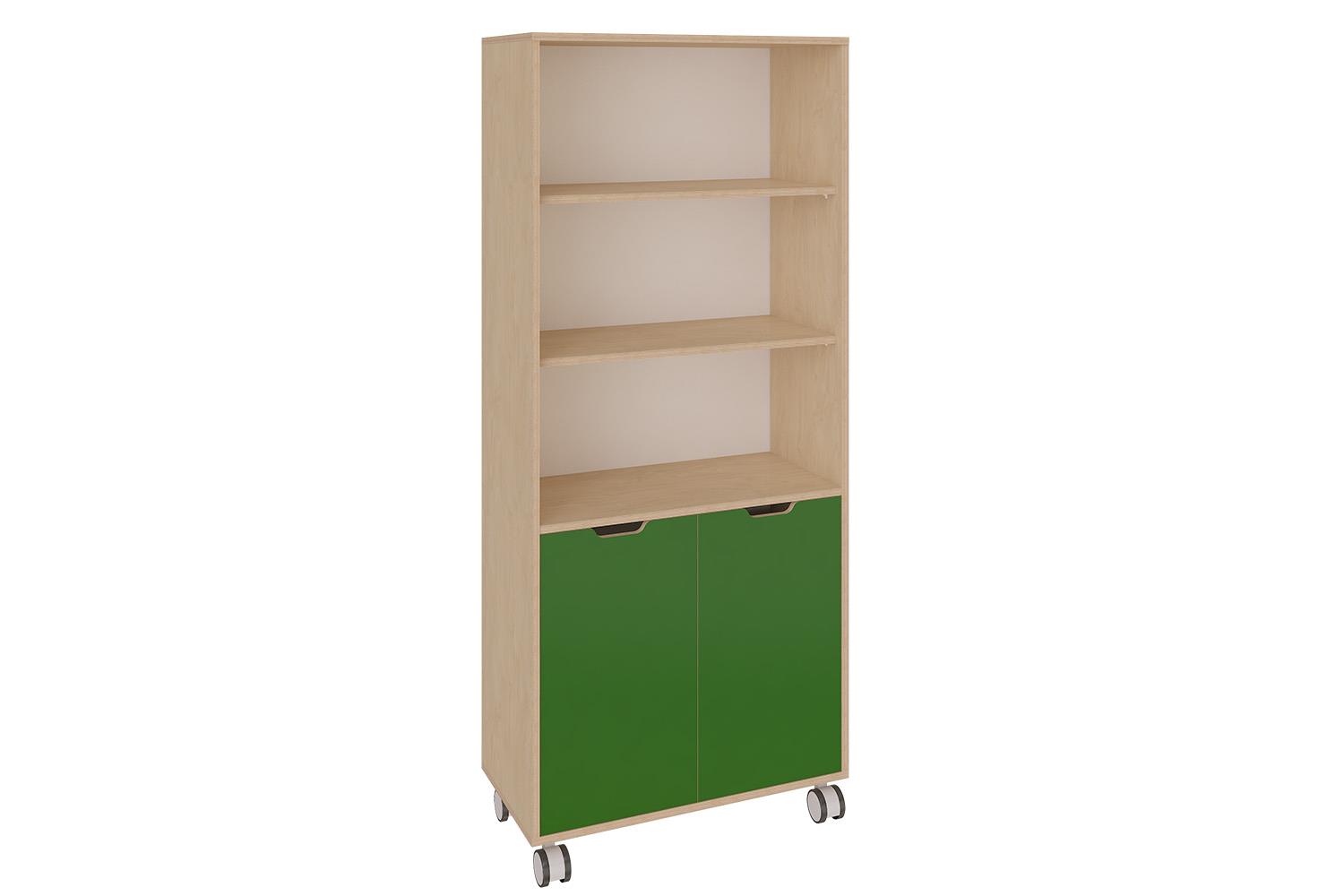 Mobile low cabinet with shelves and lower doors