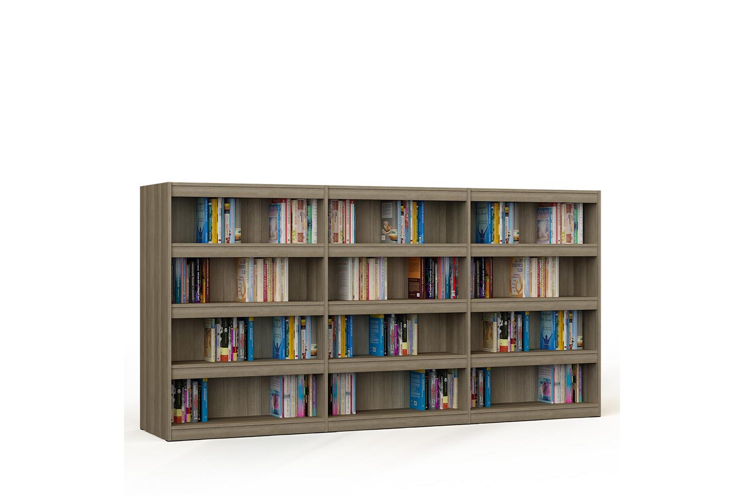 Bookcase in wood triple of double sided with 8 shelves