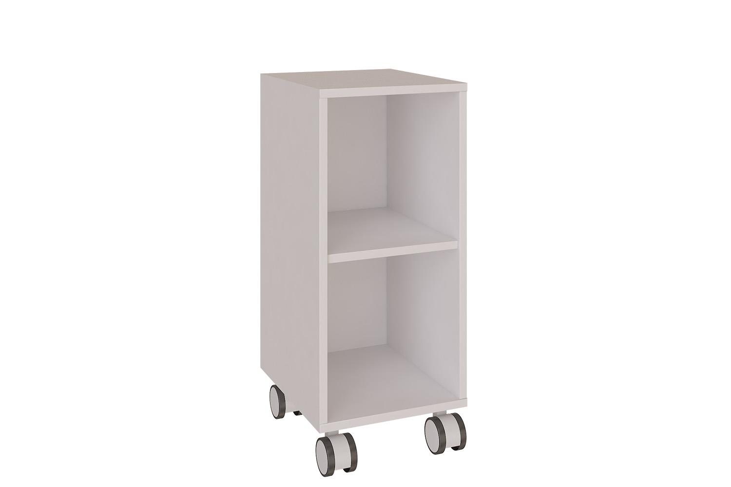 Tall mobile shelving unit for toys open white