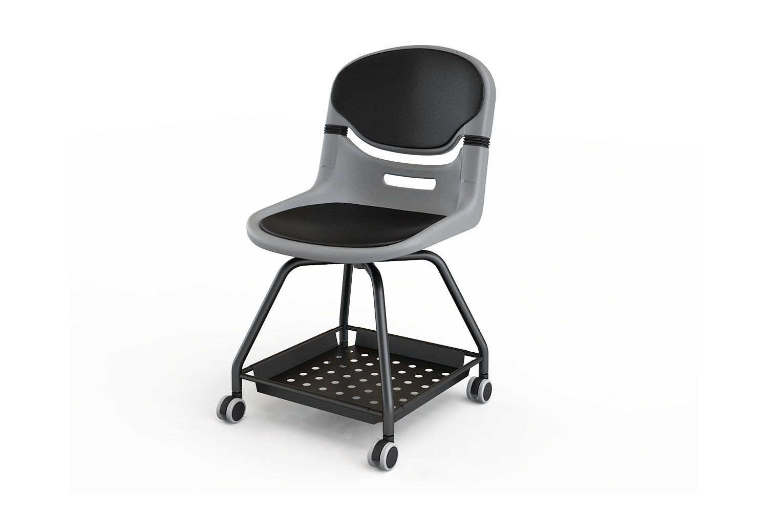 Silla con bandeja inferior y ruedas