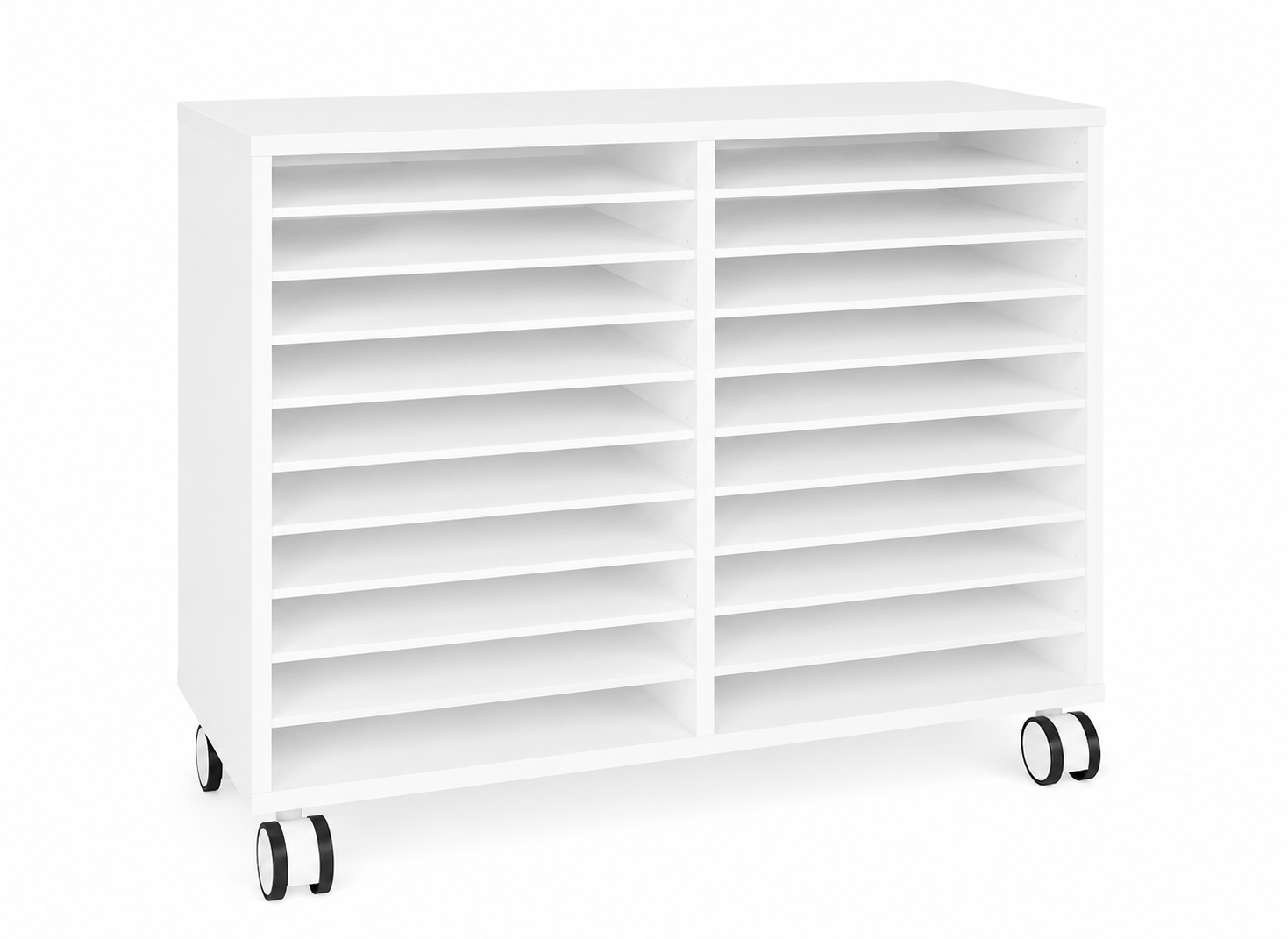 Mobile double shelving unit with shelves