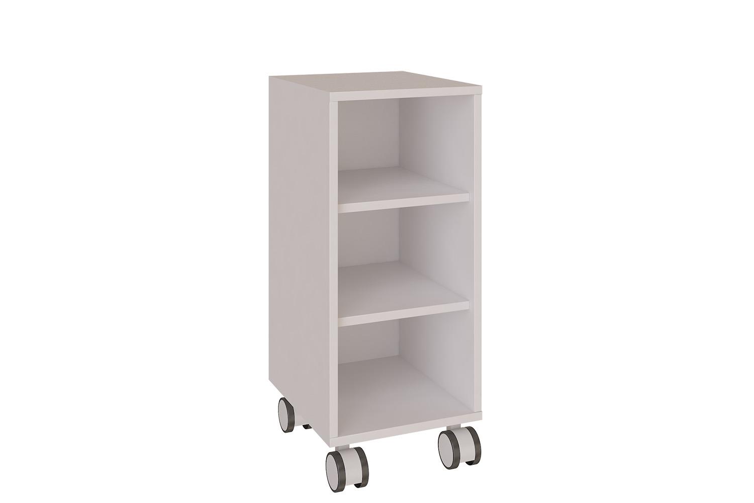 Tall mobile shelving unit with shelves white