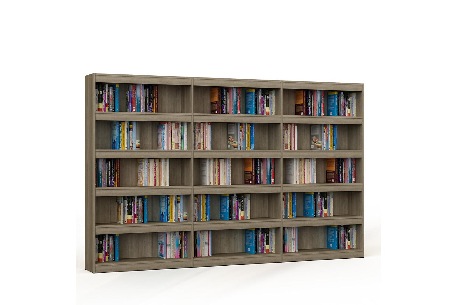 Bookcase in wood triple of single sided with 4 shelves