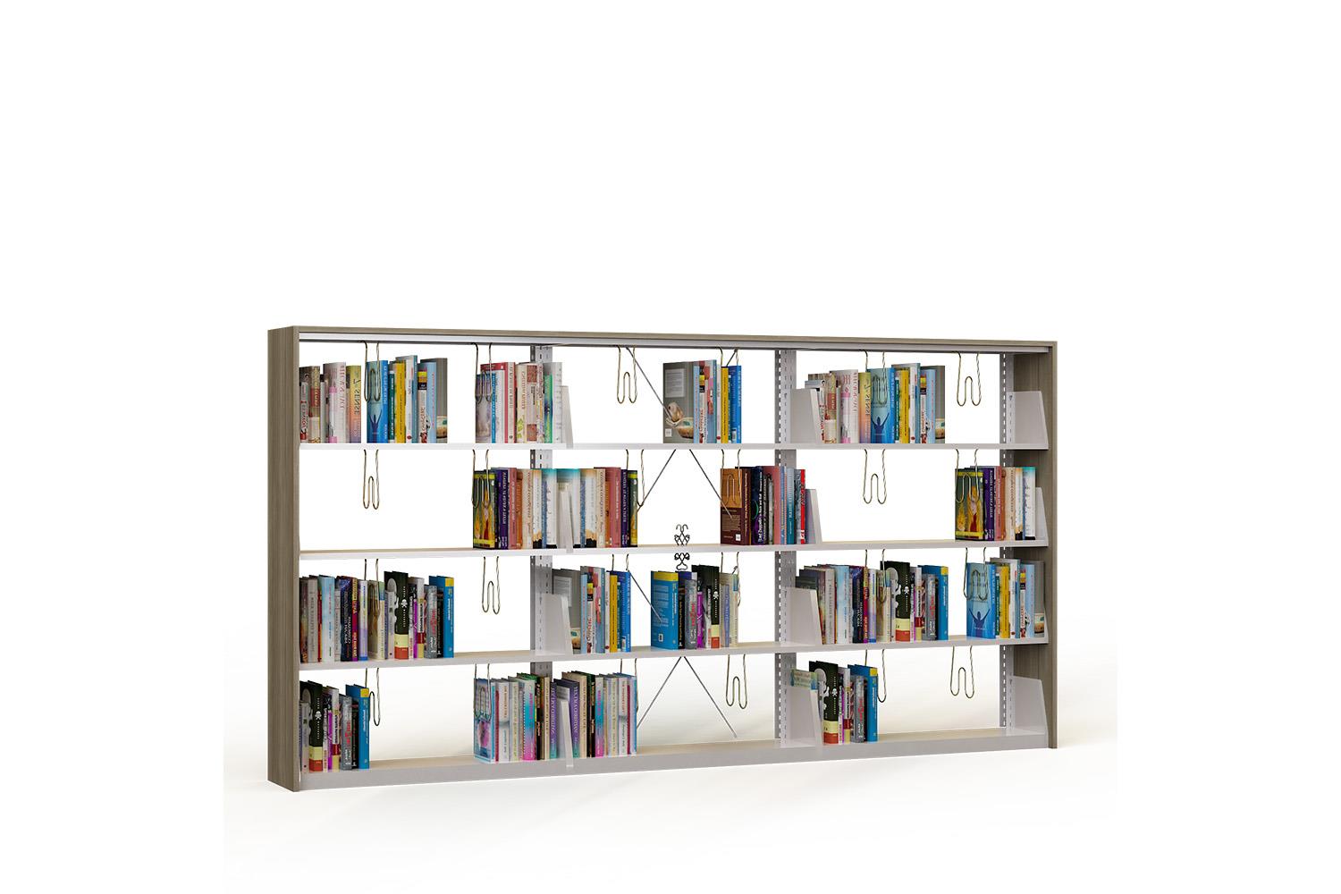 Metal bookcase triple of single sided with 3 shelves