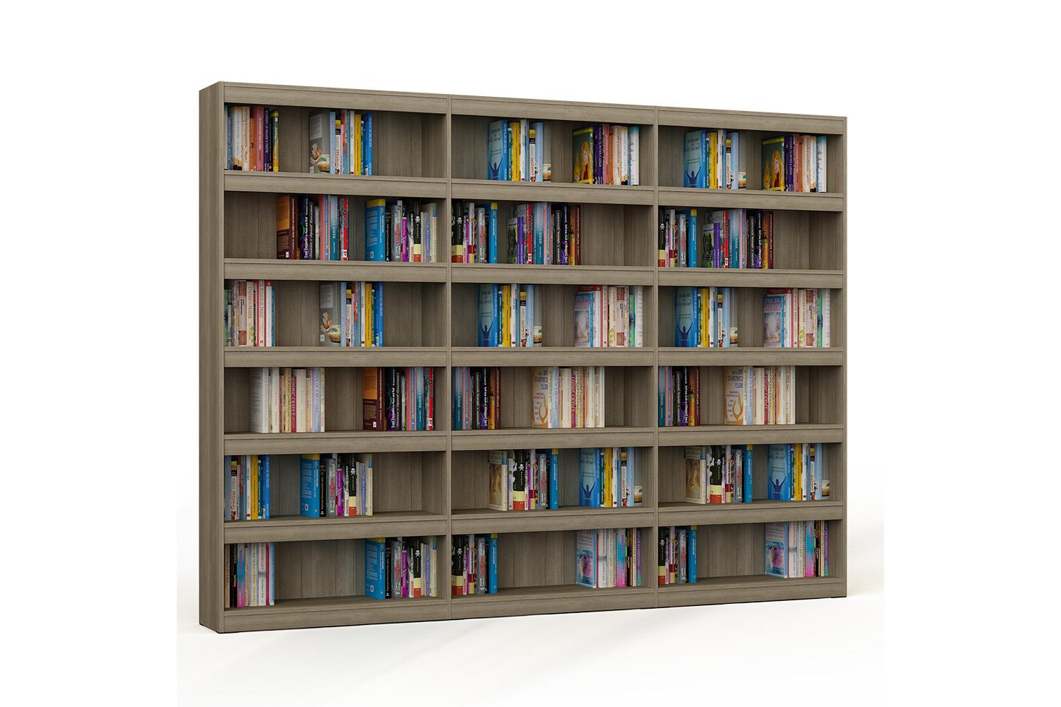 Bookcase in wood triple of single sided with 5 shelves