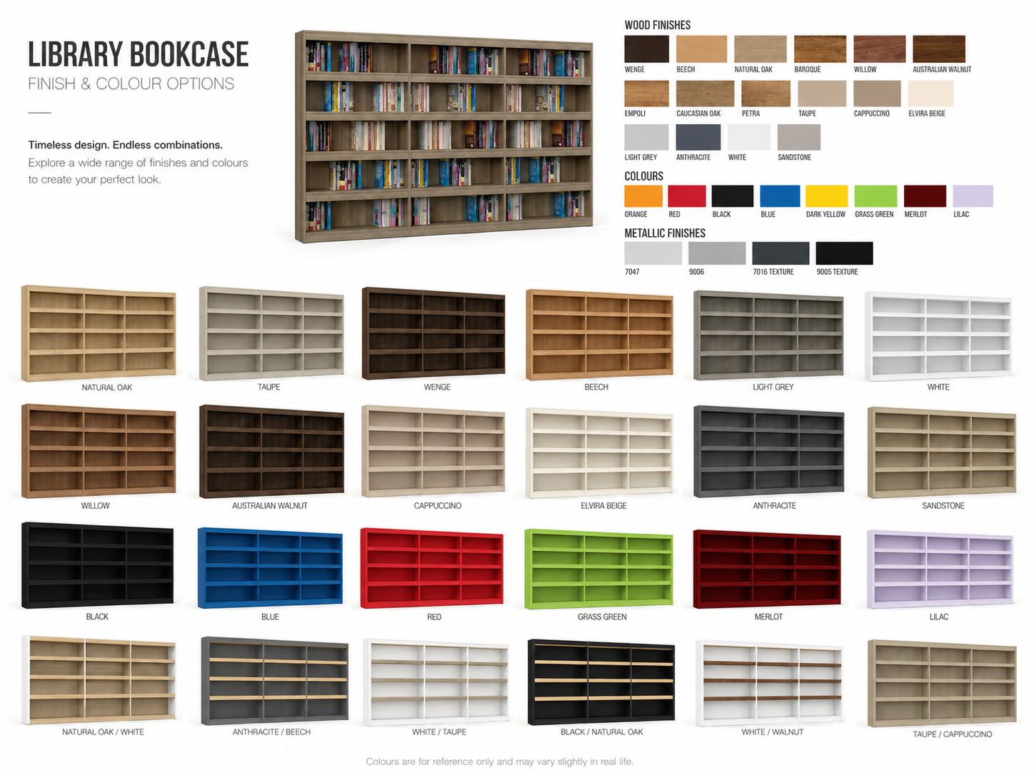 Bookcase in wood double of double sided with 8 shelves